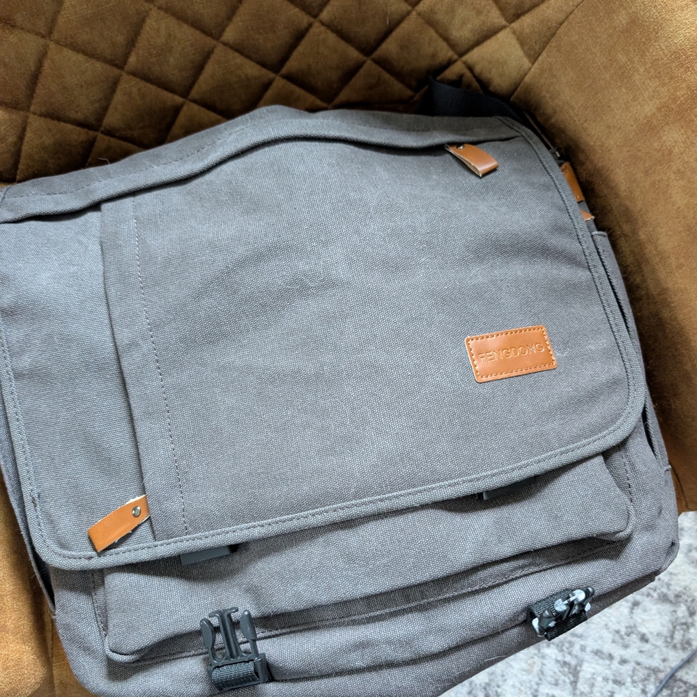 Gray Canvas Messenger Bag